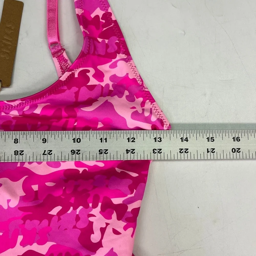 SKIMS Recycled Swim Scoop Neck One Piece Pink Camo Swimsuit Women's M NWT